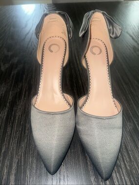 Journee Collection Satin Pointed D'Orsay Heels with Bow - Gray